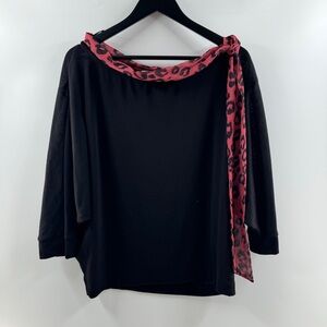 Sweet Pea Black Boat Neck Top with Leopard Scarf Size XL